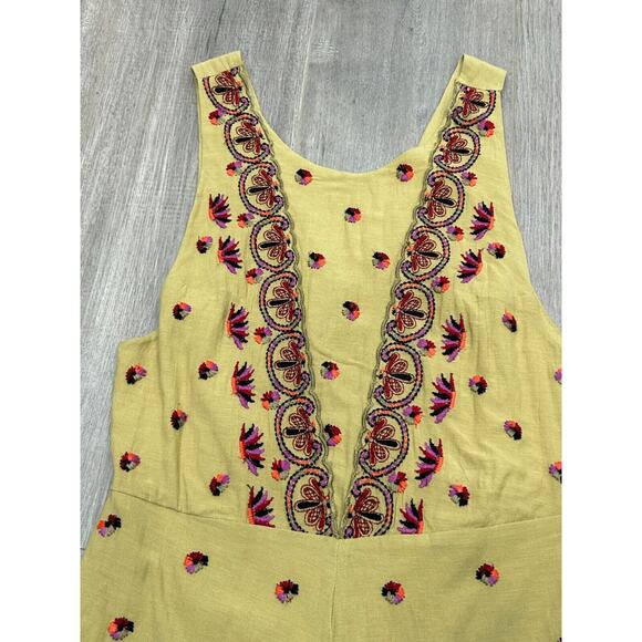 Free People Womens Green Sleeveless Margarita Embroidered Romper Jumpsuit Size 2 - Picture 5 of 9